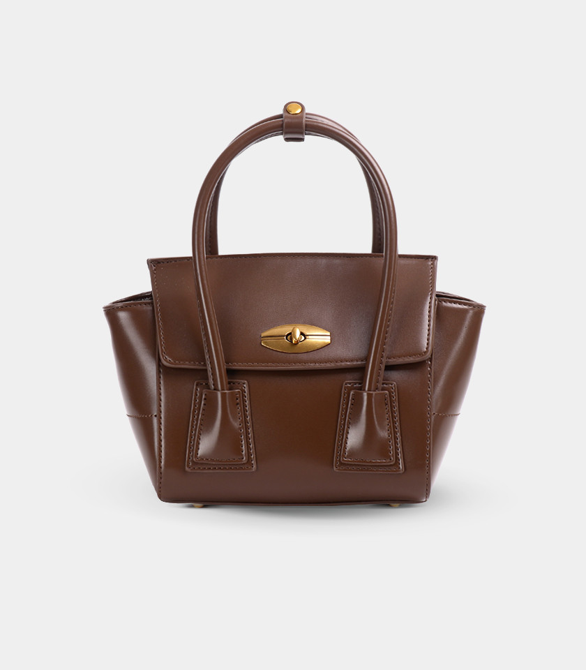 HÉRITAGE FÉFÉ handbag with strap – Coffee color, front view.