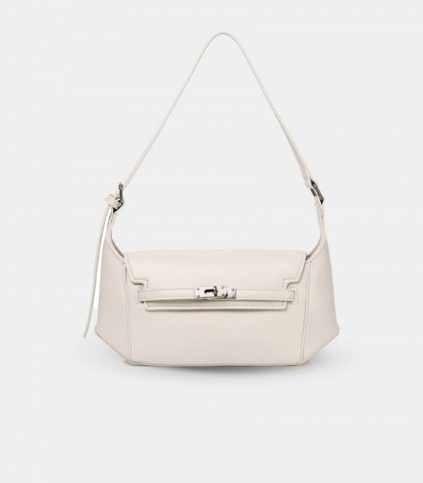 PRÉSENCE FÉFÉ structured shoulder bag – Ivory color, front view.