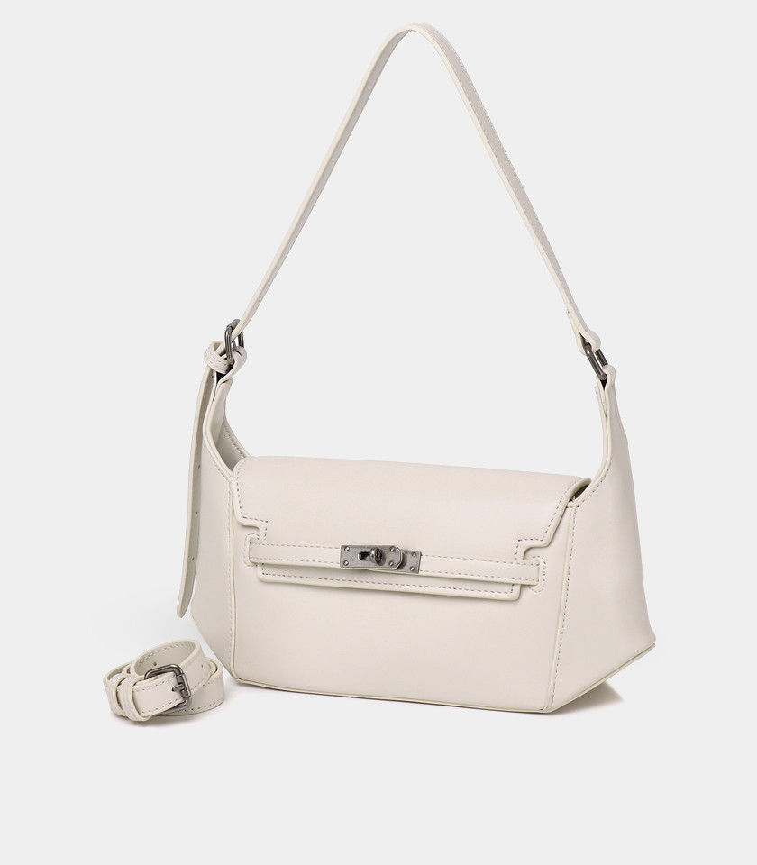 PRÉSENCE FÉFÉ structured shoulder bag – Ivory color, front view.