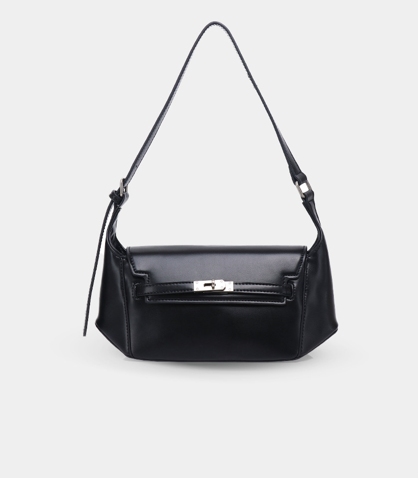 PRÉSENCE FÉFÉ structured shoulder bag – Black color, front view.