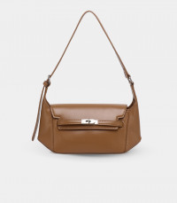 PRÉSENCE FÉFÉ structured shoulder bag – Coffee color, front view.