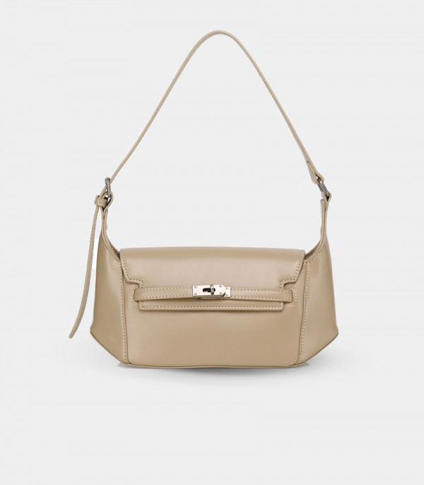 PRÉSENCE FÉFÉ structured shoulder bag – Cream color, front view.