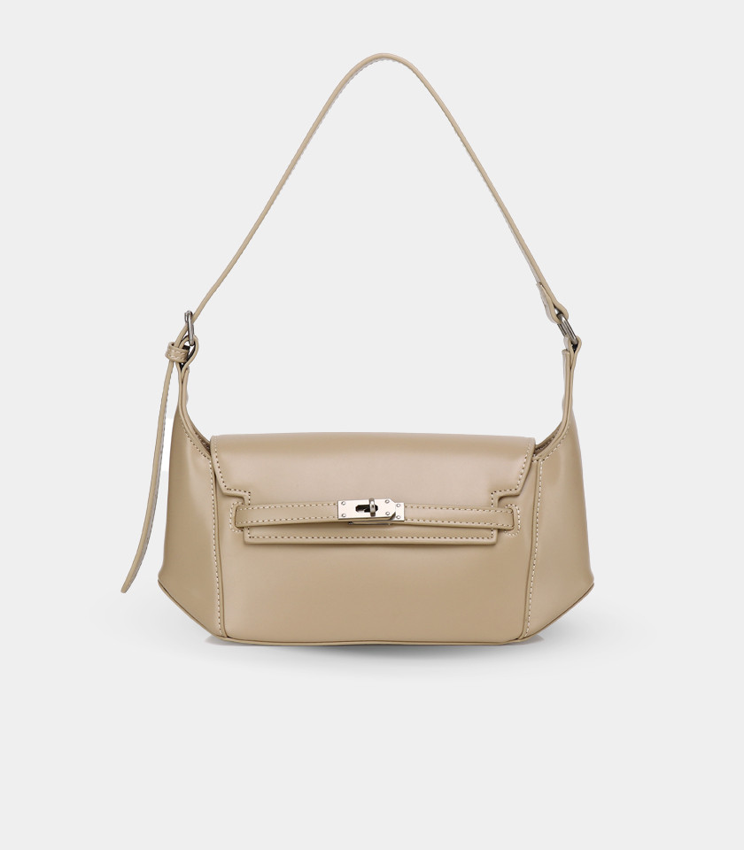 Borsa a tracolla strutturata PRÉSENCE FÉFÉ – colore Crema, vista frontale.