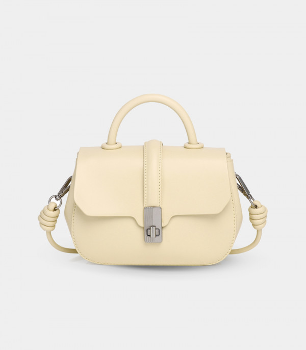 ORBITE FÉFÉ handbag with strap – Apricot color, front view.
