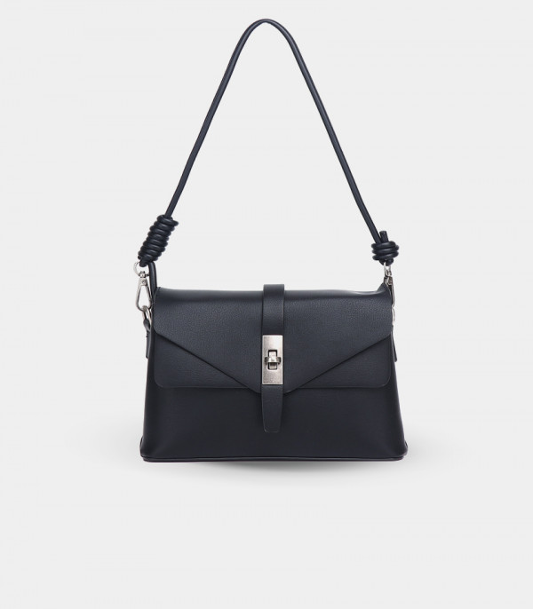 RÉSILIENCE FÉFÉ shoulder bag – Black color, front view.