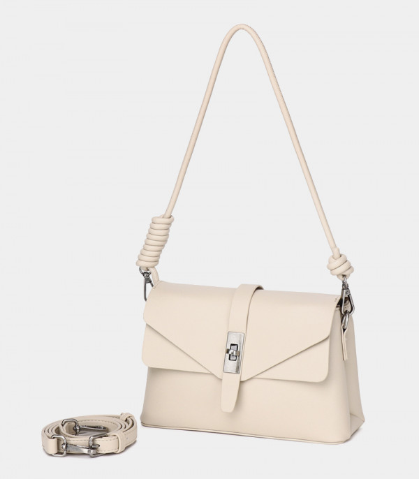 RÉSILIENCE FÉFÉ shoulder bag, Ivory color, with its removable shoulder strap.
