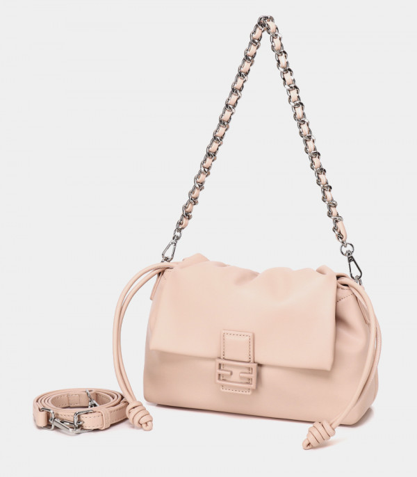 SOUPLESSE FÉFÉ shoulder bag, Salmon color, with its removable shoulder strap.