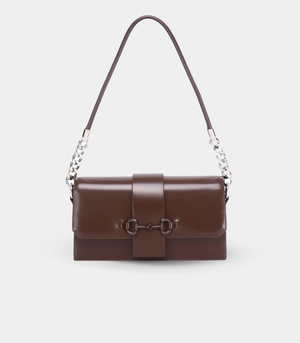 AFFIRMÉ FÉFÉ chain shoulder bag – Coffee color, front view.