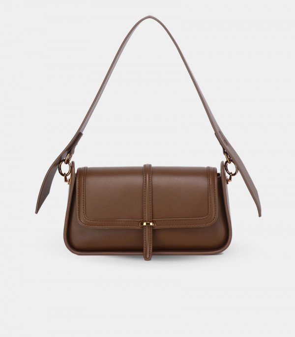 INTEMPOREL FÉFÉ structured shoulder bag – Coffee color, front view.