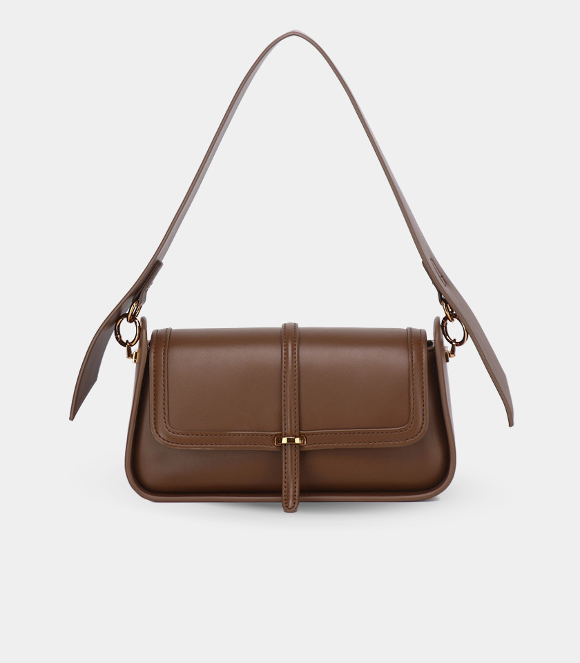 INTEMPOREL FÉFÉ structured shoulder bag – Coffee color, front view.