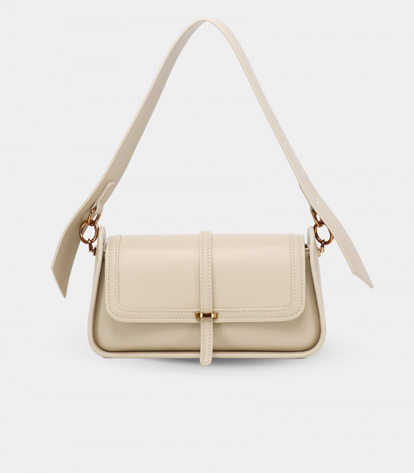 INTEMPOREL FÉFÉ structured shoulder bag – Cream color, front view.