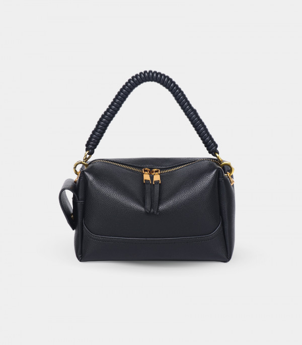 Borsa a mano con manico a torciglione – AISANCE FÉFÉ colore Nero, vista frontale.