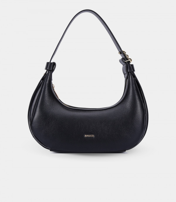 Sac hobo croissant MODERNA - BAGCO couleur Noir, vue de face.