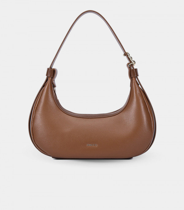 MODERNA croissant hobo bag - BAGCO Coffee color, front view.
