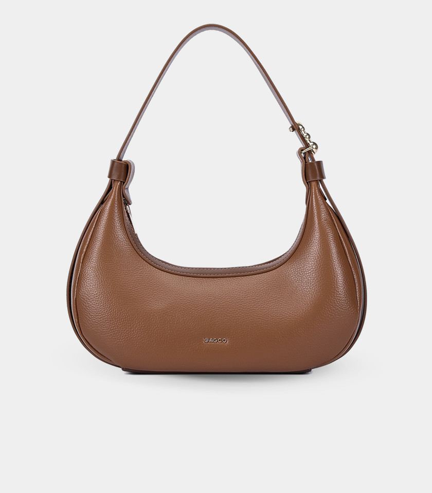 MODERNA croissant hobo bag - BAGCO Coffee color, front view.