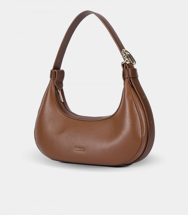 MODERNA croissant hobo bag - BAGCO Coffee color, three-quarter view.