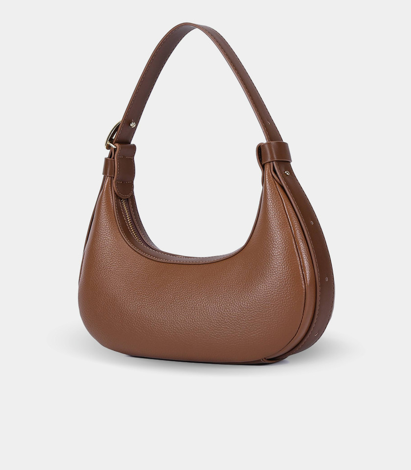 MODERNA croissant hobo bag - BAGCO Coffee color, front view.