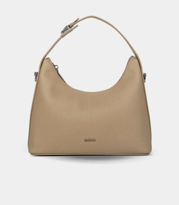 Bolsa hobo macia com alça HORIZON - BAGCO cor Creme, vista frontal.