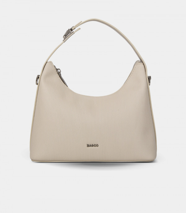 Borsa hobo morbida con tracolla HORIZON - BAGCO colore Avorio, vista frontale.