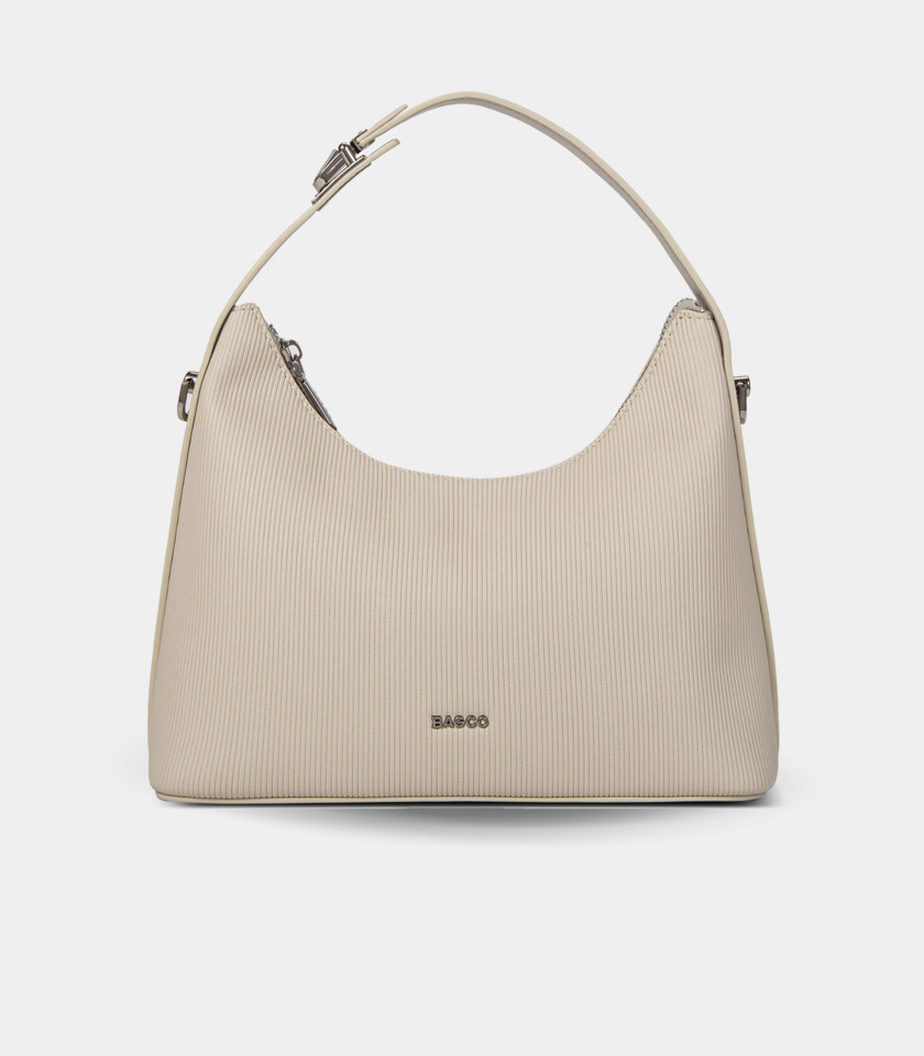 Bolsa hobo macia com alça HORIZON - BAGCO cor Marfim, vista frontal.