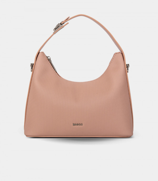 Bolsa hobo macia com alça HORIZON - BAGCO cor Salmão, vista frontal.