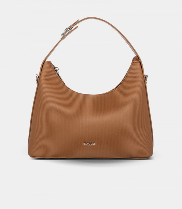 HORIZON soft hobo bag with strap - BAGCO Coffee color, front view.