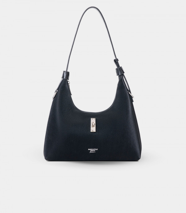 Borsa hobo morbida SIGNATURE - BAGCO colore Nero, vista frontale.
