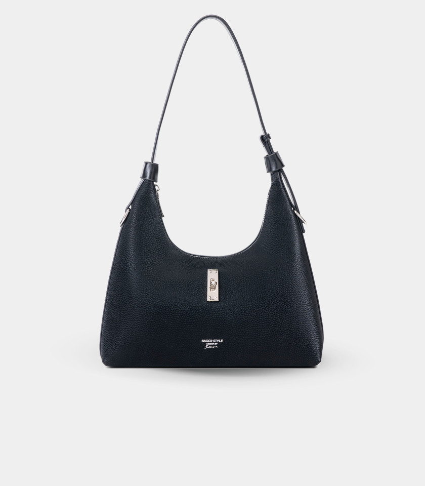 Borsa hobo morbida SIGNATURE - BAGCO colore Nero, vista frontale.