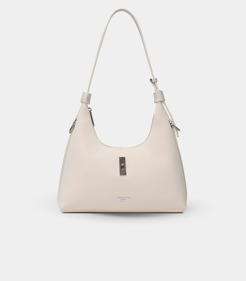 SIGNATURE soft hobo bag - BAGCO Ivory color, front view.