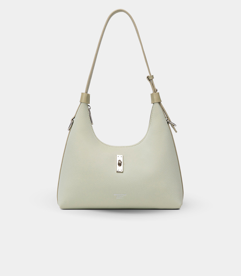 Borsa hobo morbida SIGNATURE - BAGCO colore Pistacchio, vista frontale.
