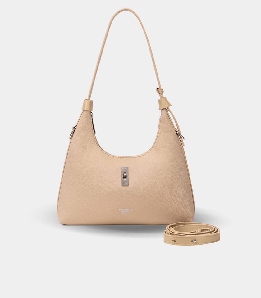 Borsa hobo morbida SIGNATURE - BAGCO colore Crema, vista frontale.