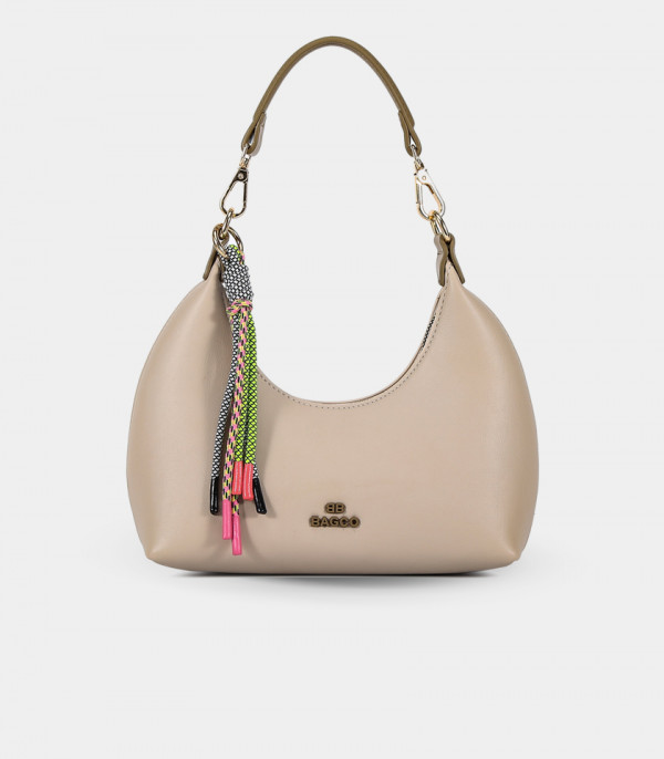 Mini sac hobo en demie-lune - BAGCO ORIGINE couleur Crème, vue de face.