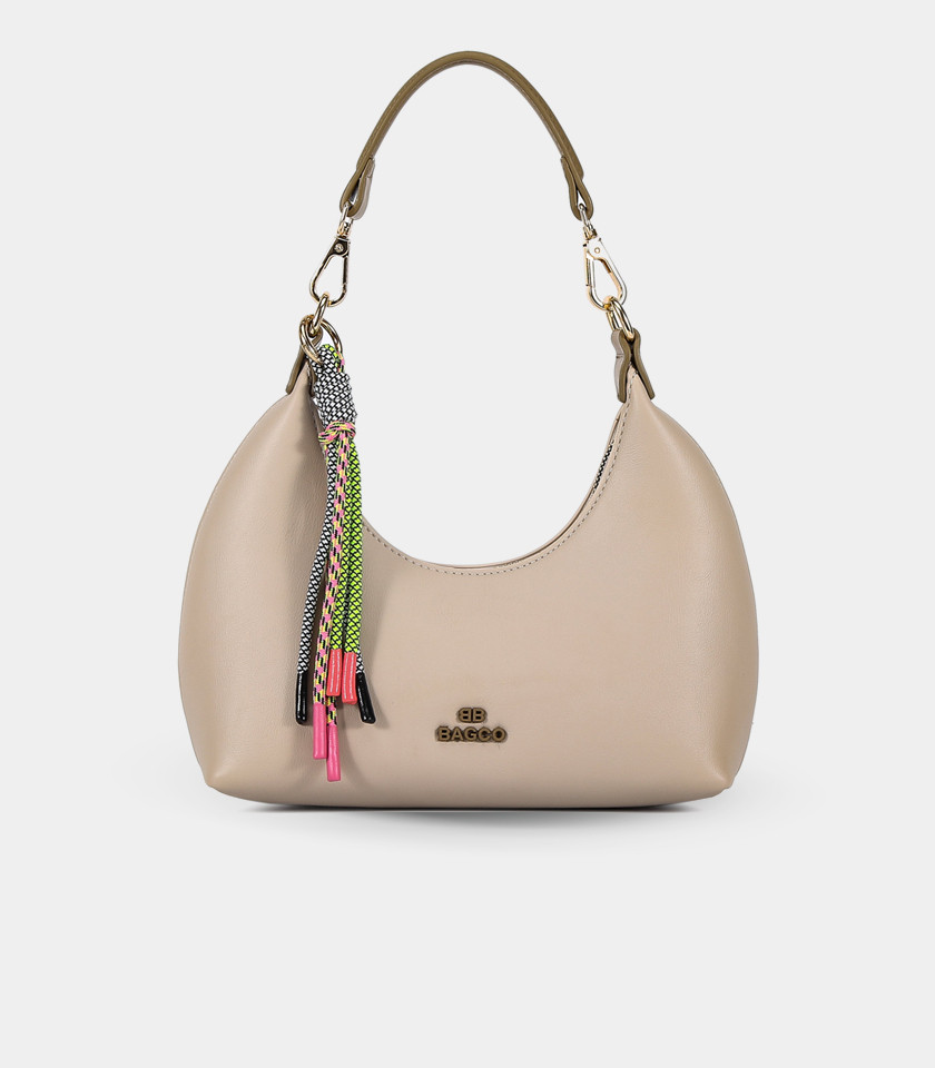 Mini sac hobo en demie-lune - BAGCO ORIGINE couleur Crème, vue de face.