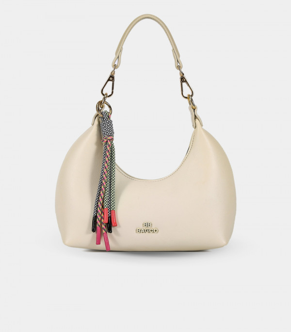 Mini sac hobo en demie-lune - BAGCO ORIGINE couleur Ivoire, vue de face.