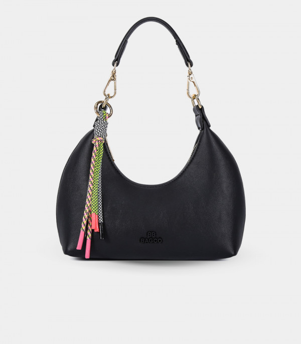 Mini sac hobo en demie-lune - BAGCO ORIGINE couleur Noir, vue de face.