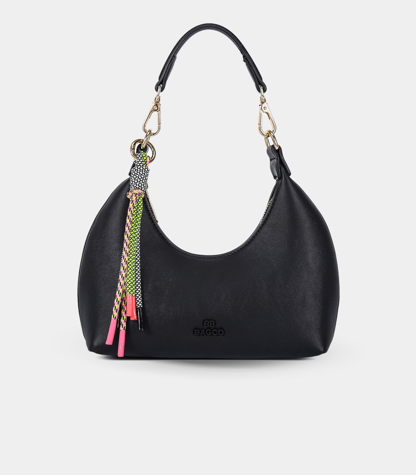 Mini borsa hobo a mezzaluna ORIGINE - BAGCO colore Nero, vista frontale.