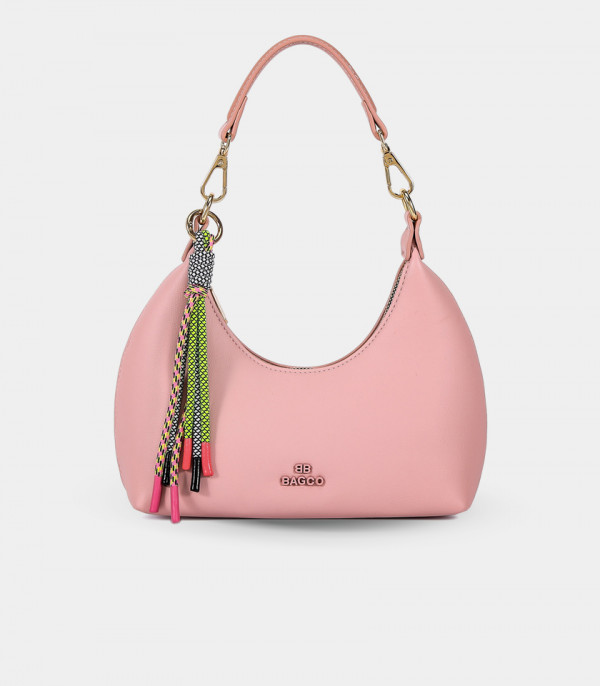 Mini sac hobo en demie-lune - BAGCO ORIGINE couleur Saumon, vue de face.