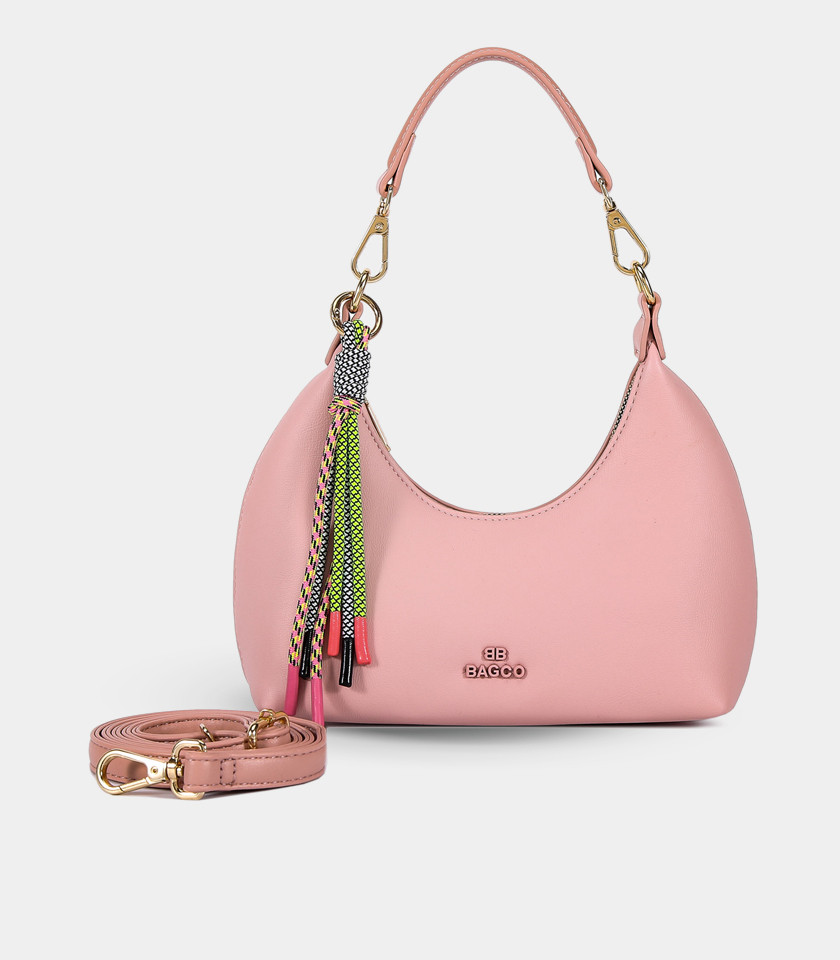 ORIGINE half-moon mini hobo bag - BAGCO Salmon color, front view.
