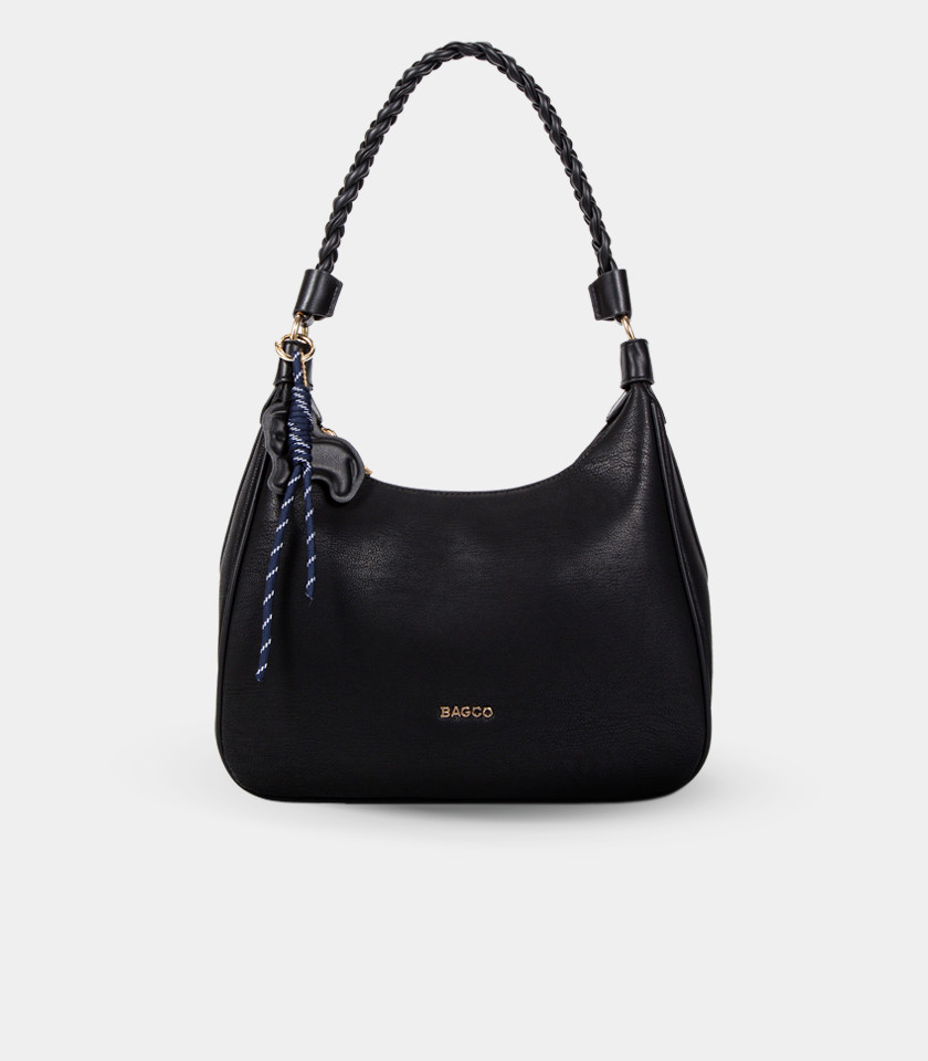 Borsa hobo con manico intrecciato NOMADE - BAGCO colore Avorio, vista frontale.