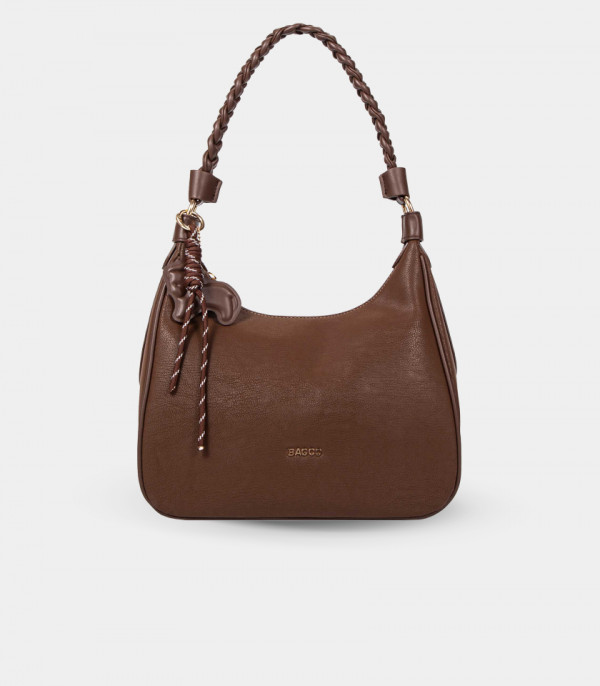 NOMADE braided handle hobo bag - BAGCO Coffee color, front view.