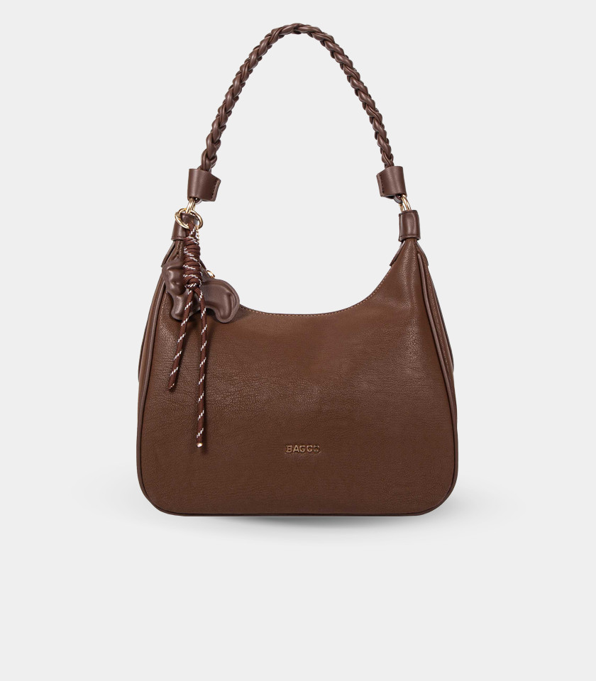 Borsa hobo con manico intrecciato NOMADE - BAGCO colore Avorio, vista frontale.