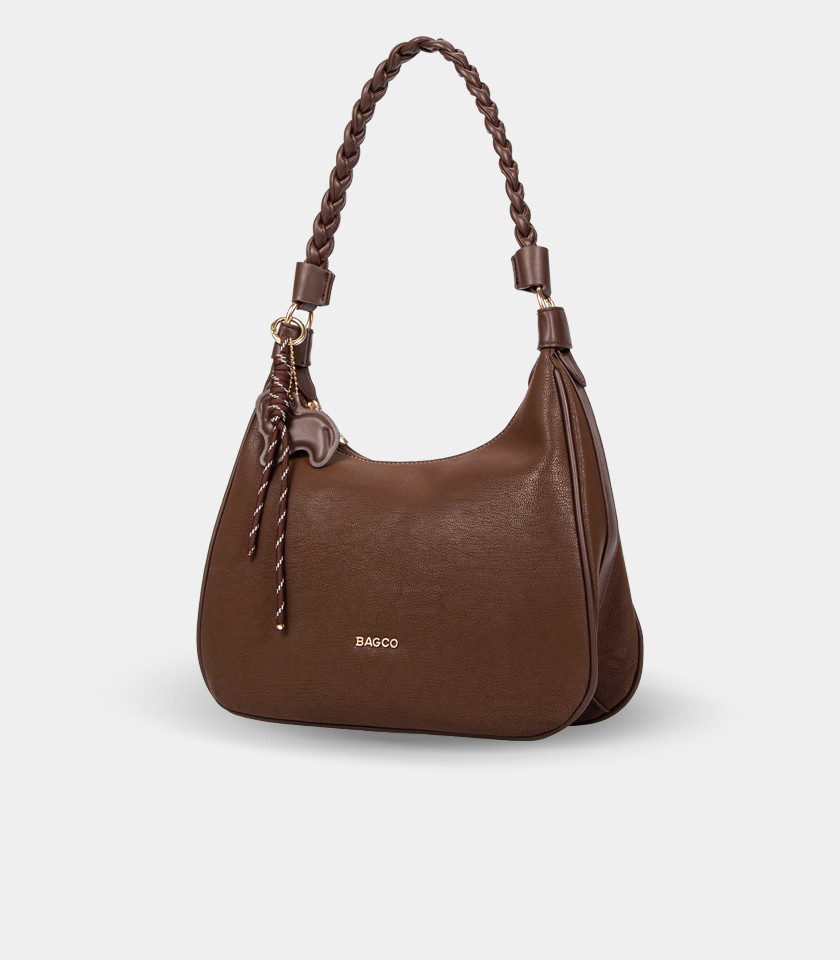 Borsa hobo con manico intrecciato NOMADE - BAGCO colore Avorio, vista frontale.