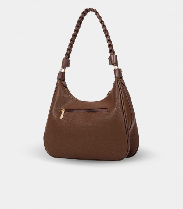 Vue arrière du sac hobo à poignée tressée NOMADE - BAGCO couleur Café.