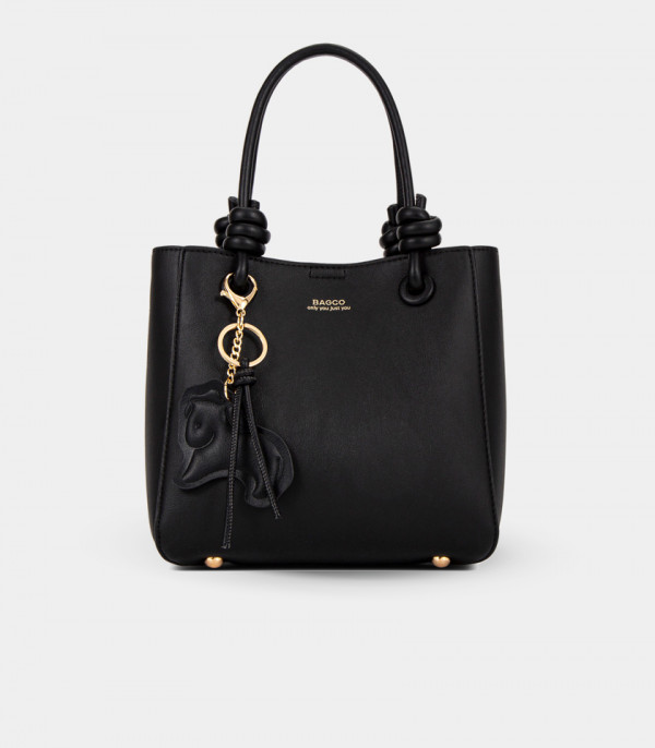 ESSENTIEL knotted handles tote bag - BAGCO Black color, front view.
