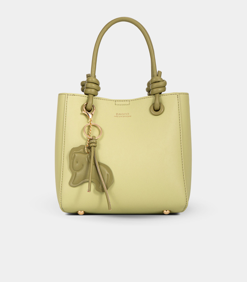 ESSENTIEL knotted handles tote bag - BAGCO Pistachio color, front view.