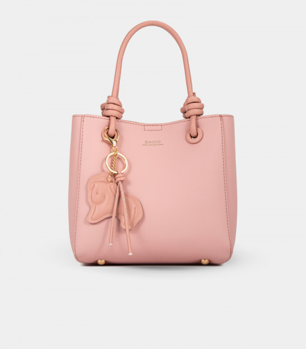 ESSENTIEL knotted handles tote bag - BAGCO Salmon color, front view.