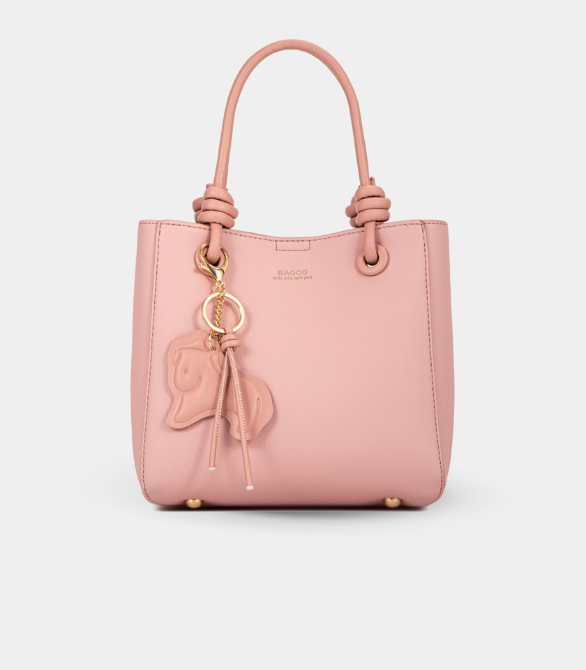 ESSENTIEL knotted handles tote bag - BAGCO Salmon color, front view.