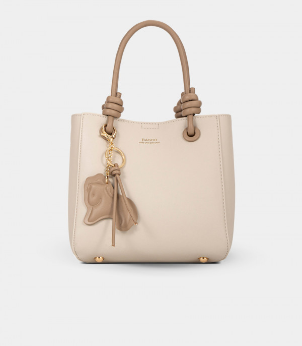 ESSENTIEL knotted handles tote bag - BAGCO Cream color, front view.