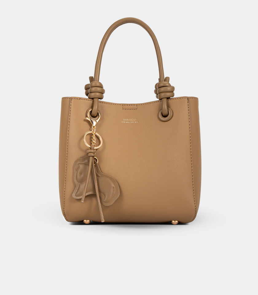 ESSENTIEL knotted handles tote bag - BAGCO Camel color, front view.