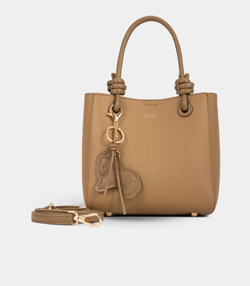 ESSENTIEL knotted handles tote bag - BAGCO Camel color, front view.